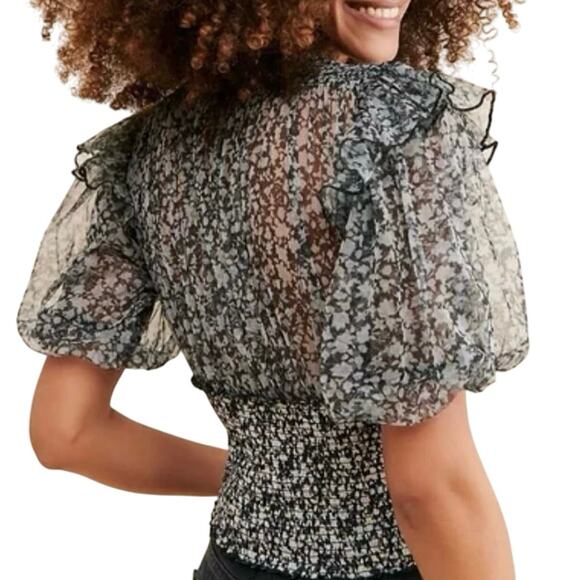 Free People Beatrice Mesh Black Combo Blouse, Size Medium, New with Tag MSRP $88 - Picture 3 of 9